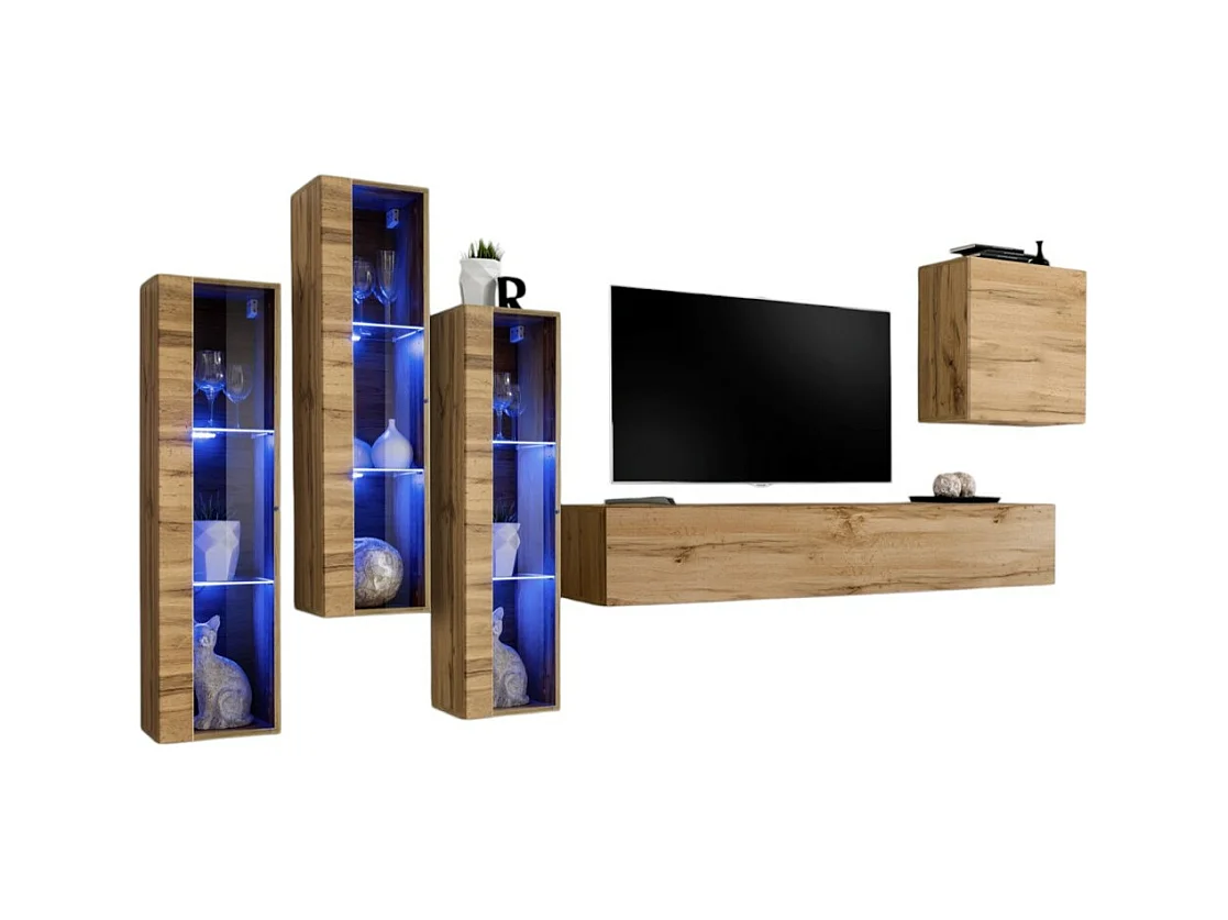 Ensemble meuble salon mural SWITCH XIII design, coloris Chêne Wotan.