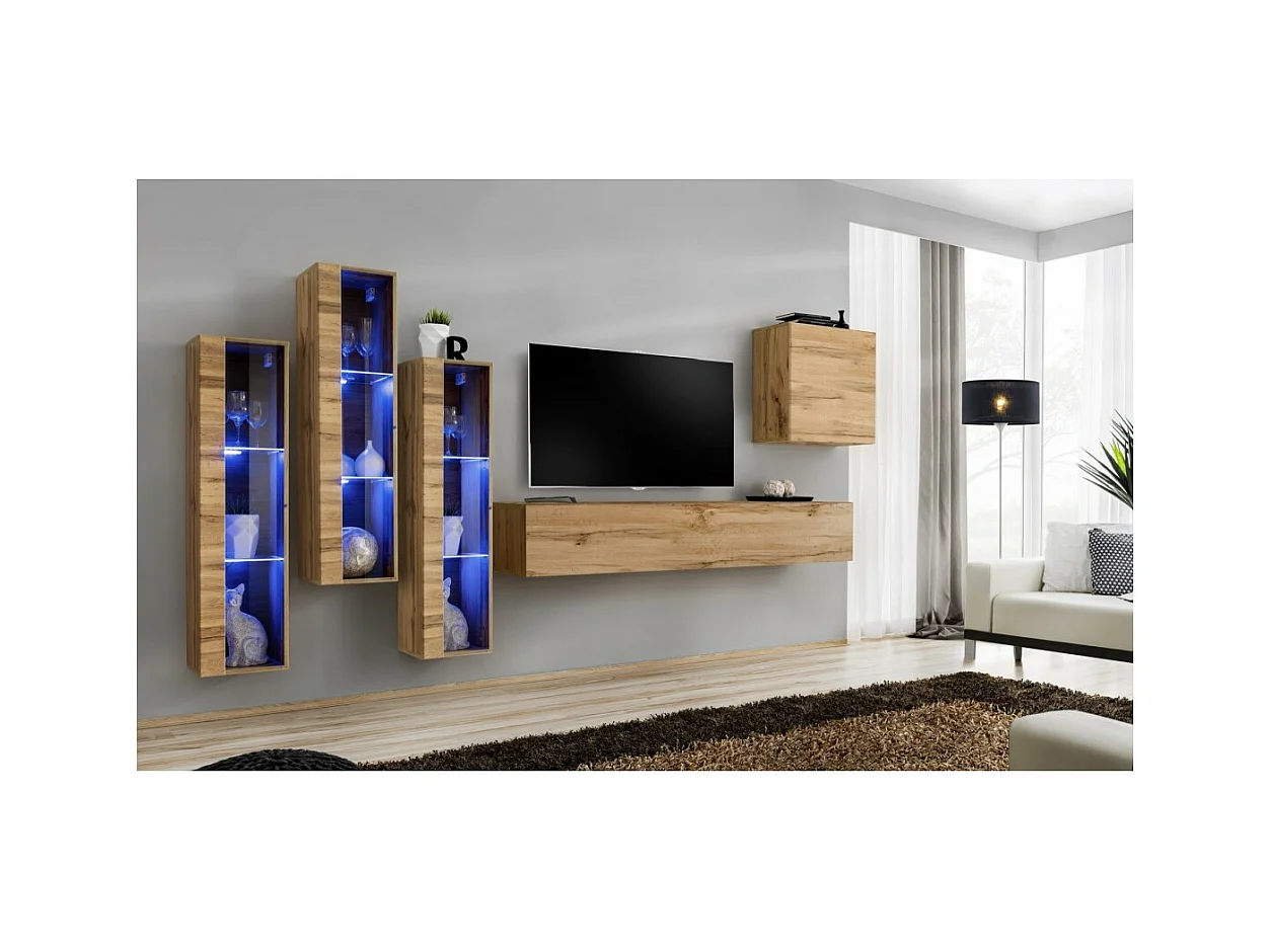 Conjunto de móveis de sala de estar mural SWITCH XIII, cor Carvalho Wotan.