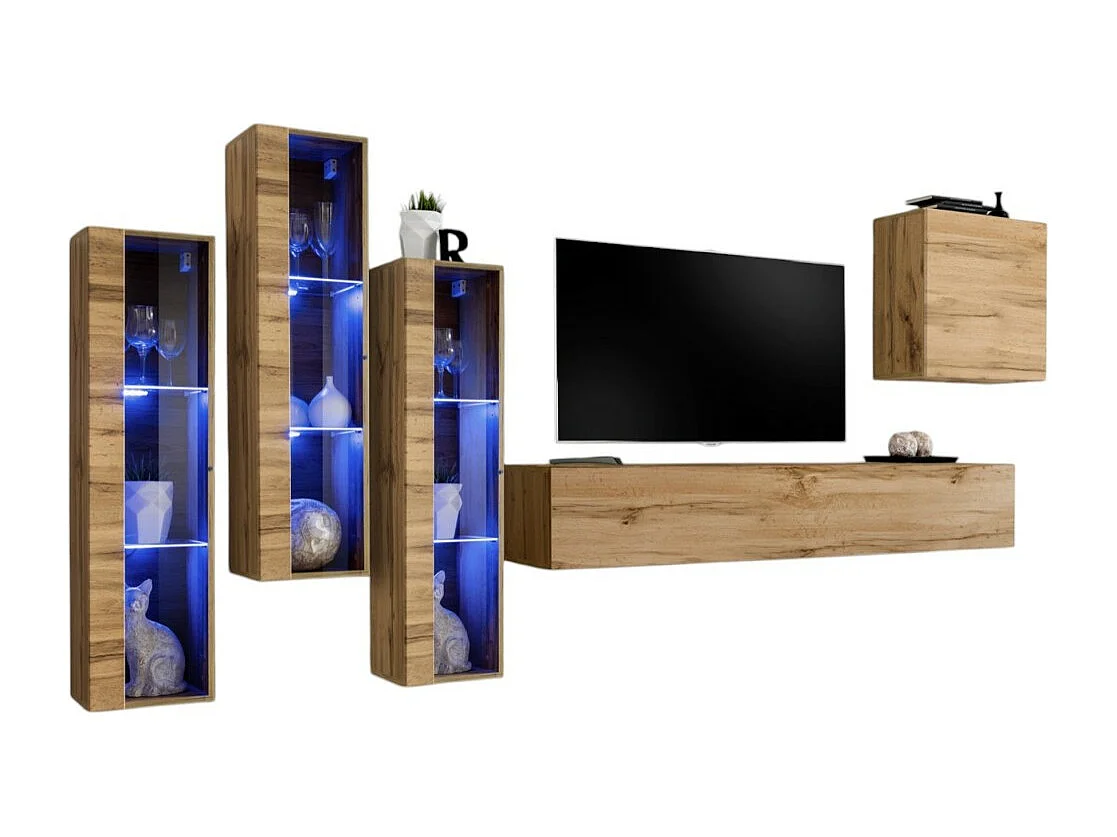 Conjunto de móveis de sala de estar mural SWITCH XIII, cor Carvalho Wotan.