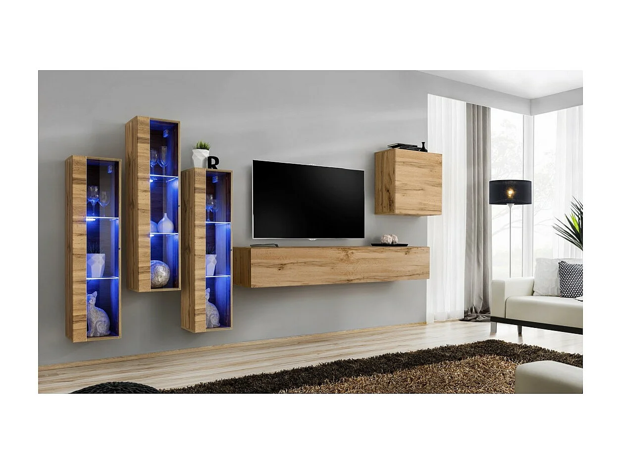 Conjunto de móveis de sala de estar mural SWITCH XIII, cor Carvalho Wotan.