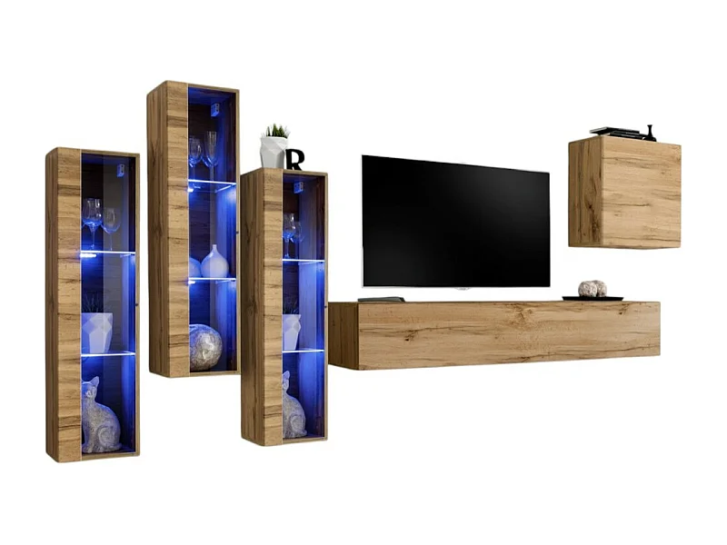 Conjunto de móveis de sala de estar mural SWITCH XIII, cor Carvalho Wotan.