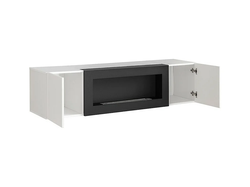 Conjunto de muebles colgantes con chimenea decorativa colección FLY M2. Color negro.