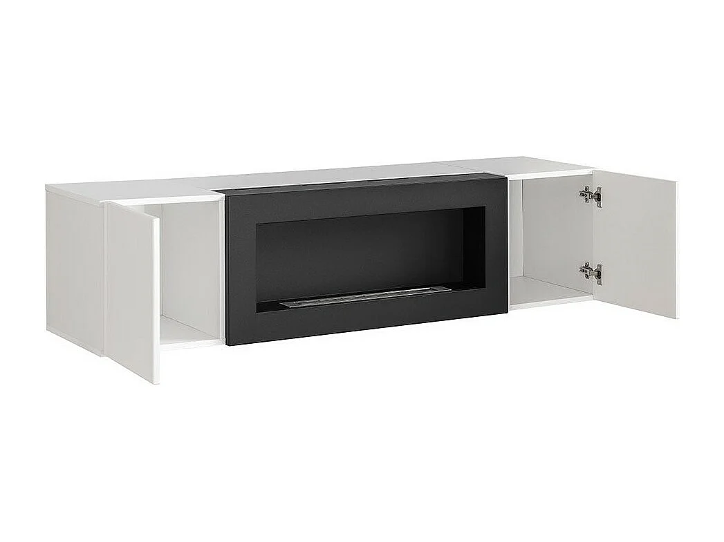 Conjunto de muebles colgantes con chimenea decorativa colección FLY M2. Color negro.