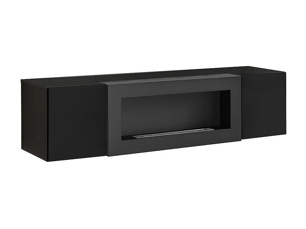 Conjunto de muebles colgantes con chimenea decorativa colección FLY M2. Color negro.