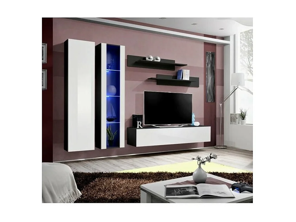 TV-Möbel FLY A4 in Schwarz und Weiß Hochglanz mit LED, hängend, modernes Design für Wohnzimmer