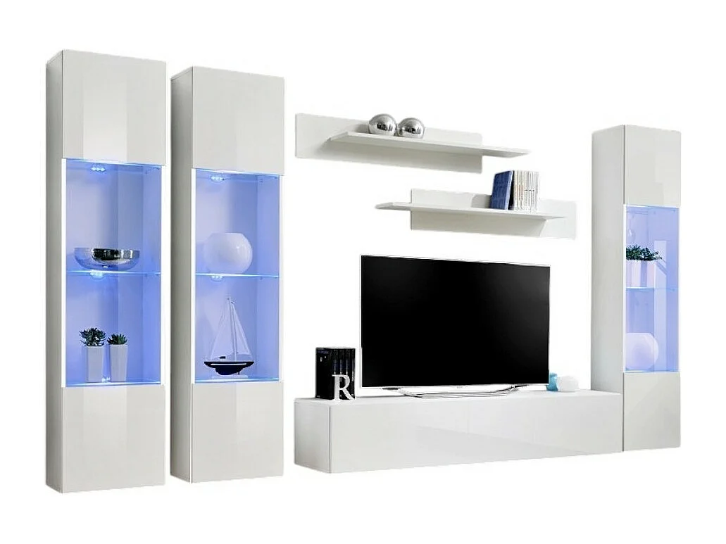 Mobile TV FLY C3 design, colore bianco lucido. Mobile sospeso moderno e alla moda per il tuo soggiorno.