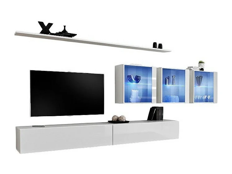 Wandmeubelset voor de woonkamer SWITCH XVII design, in glanzend wit.