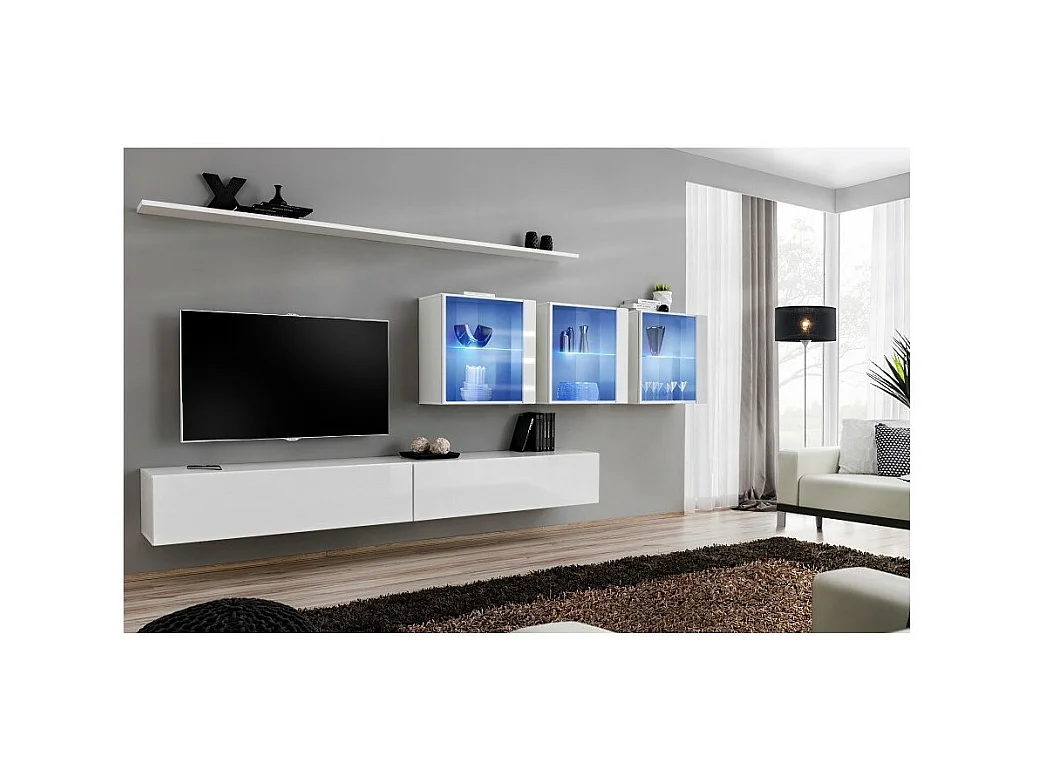 Wandmeubelset voor de woonkamer SWITCH XVII design, in glanzend wit.