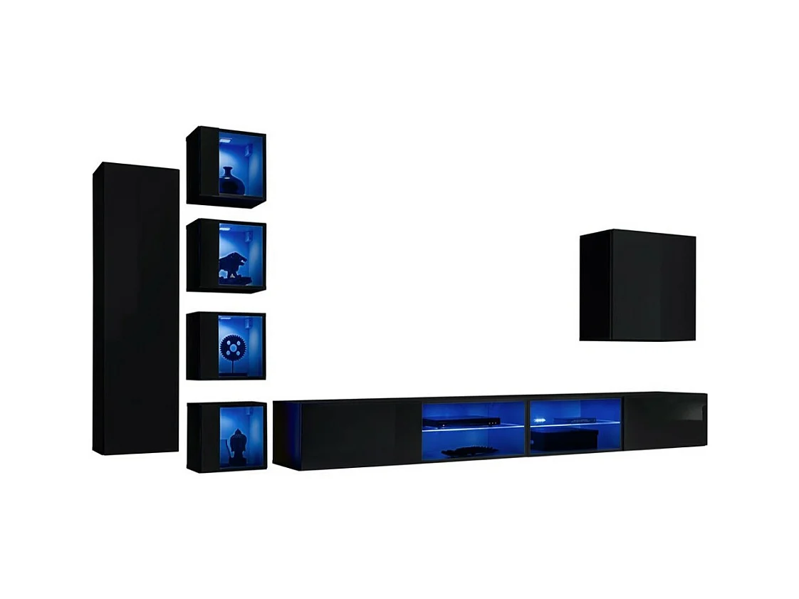 Ensemble meubles de salon SWITCH XXVI design, coloris noir brillant.