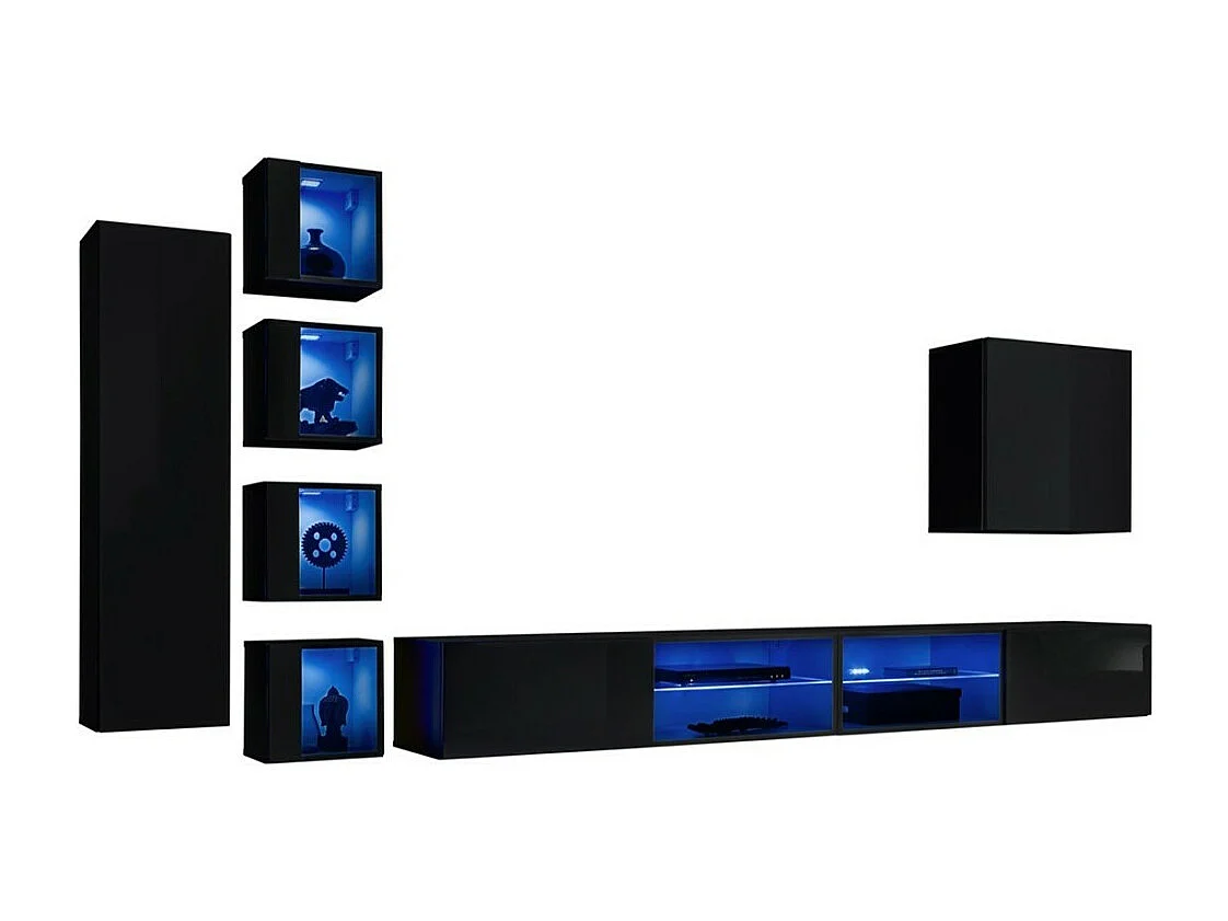 Woonkamermeubelset SWITCH XXVI design, in glanzend zwart.