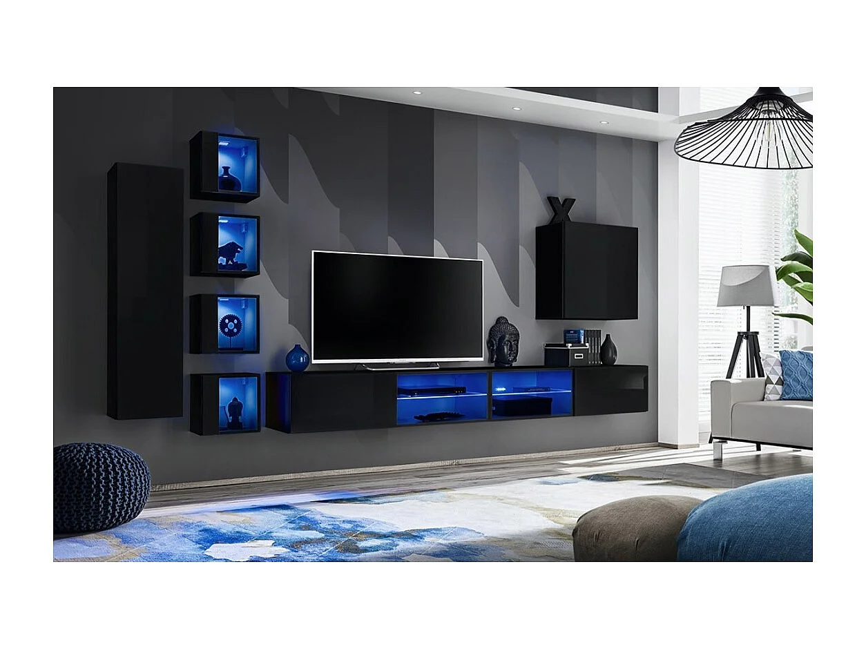 Woonkamermeubelset SWITCH XXVI design, in glanzend zwart.