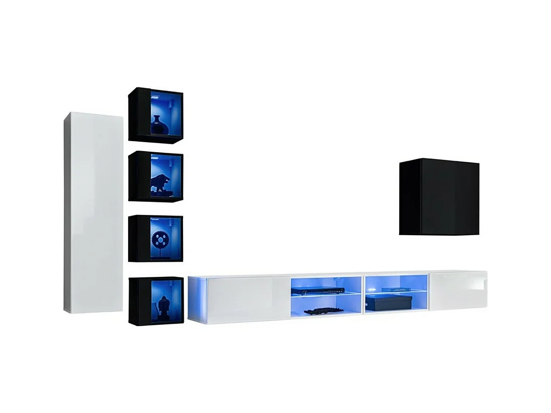 Ensemble meubles de salon SWITCH XXVI design, coloris blanc et noir.