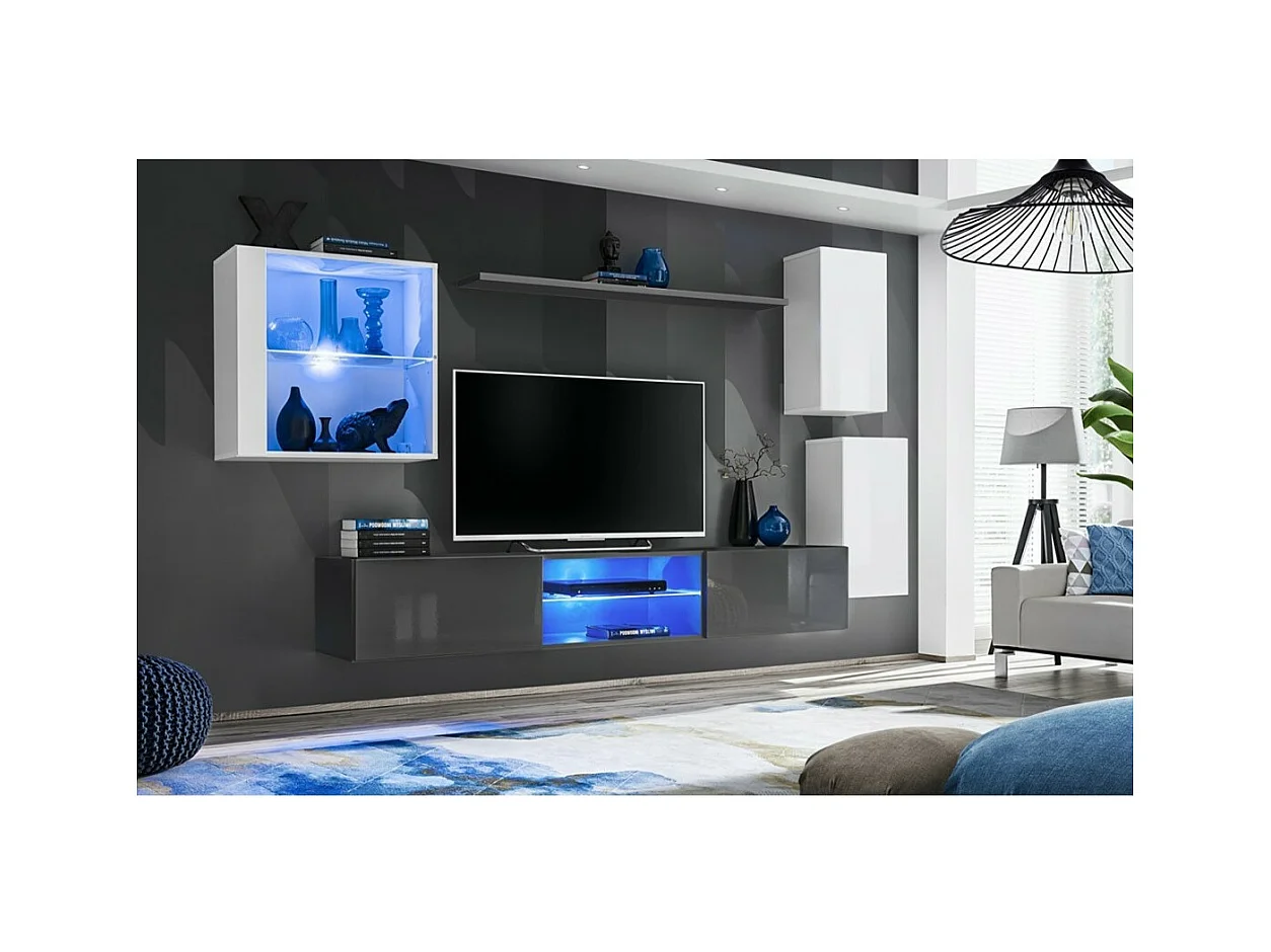 Ensemble meubles de salon SWITCH XXIII design, coloris blanc et gris