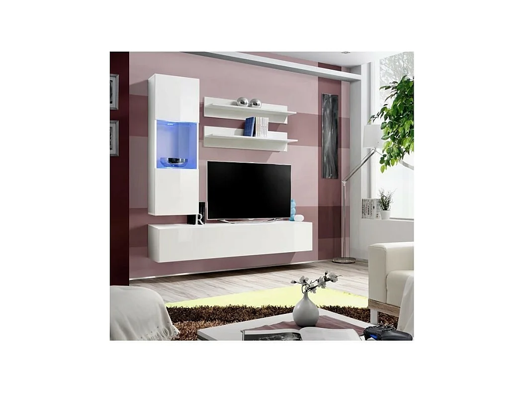 TV-meubel FLY H3 design, in glanzend wit. Modern en trendy zwevend meubel voor uw woonkamer.