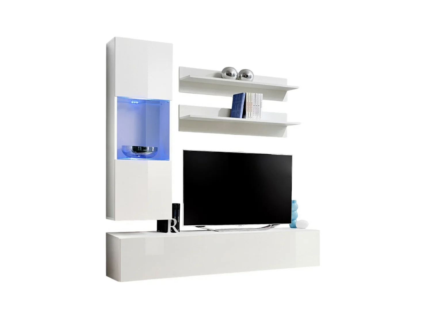 Meuble TV FLY H3 design, coloris blanc brillant. Meuble suspendu moderne et tendance pour votre salon.