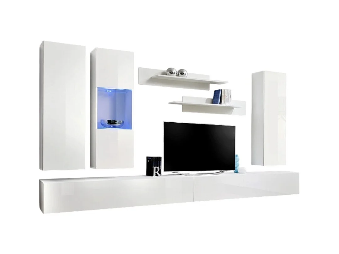 Meuble TV FLY E5 design, coloris blanc brillant. Meuble suspendu moderne et tendance pour votre salon.