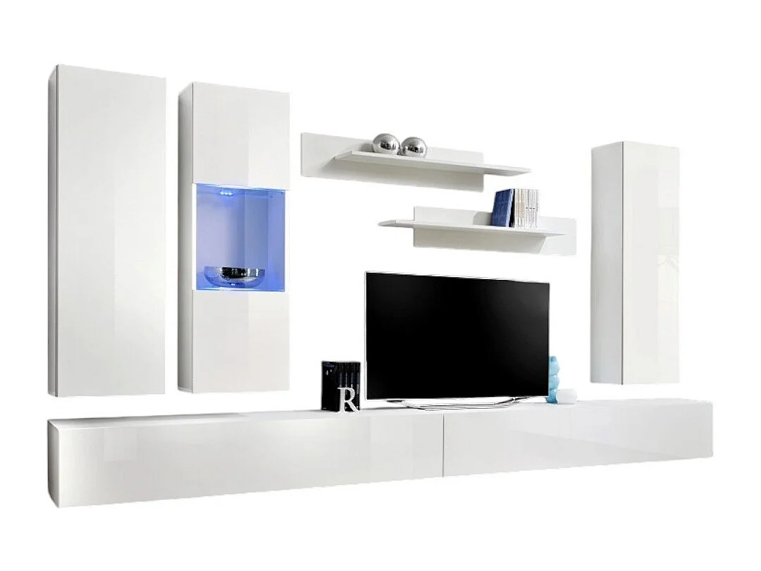 Meuble TV FLY E5 design, coloris blanc brillant. Meuble suspendu moderne et tendance pour votre salon.