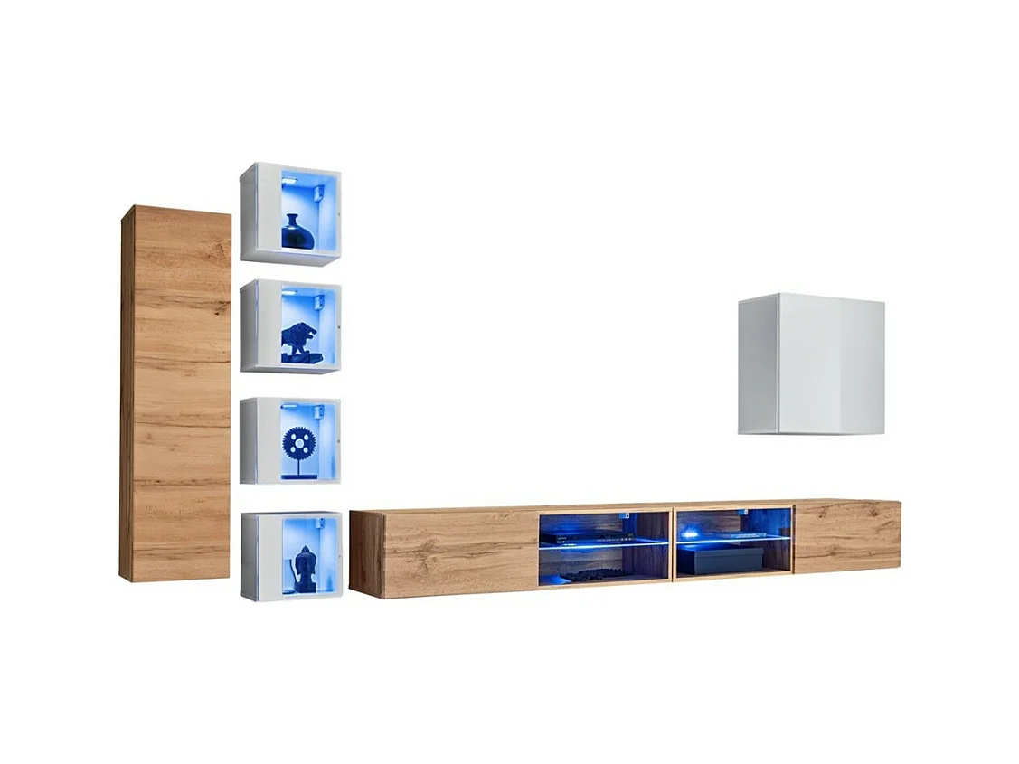 Ensemble meubles de salon SWITCH XXVI – Chêne et blanc – LED intégrées & système Push to Open
