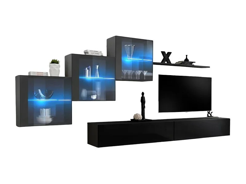 Wohnzimmermöbel-Set SWITCH XX Design, in glänzendem Schwarz und Grau.