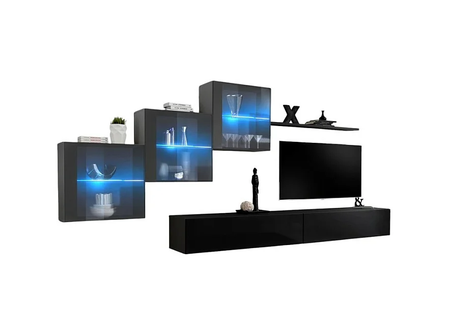 Conjunto de móveis para sala de estar SWITCH XX, design em cores preto e cinza brilhante.