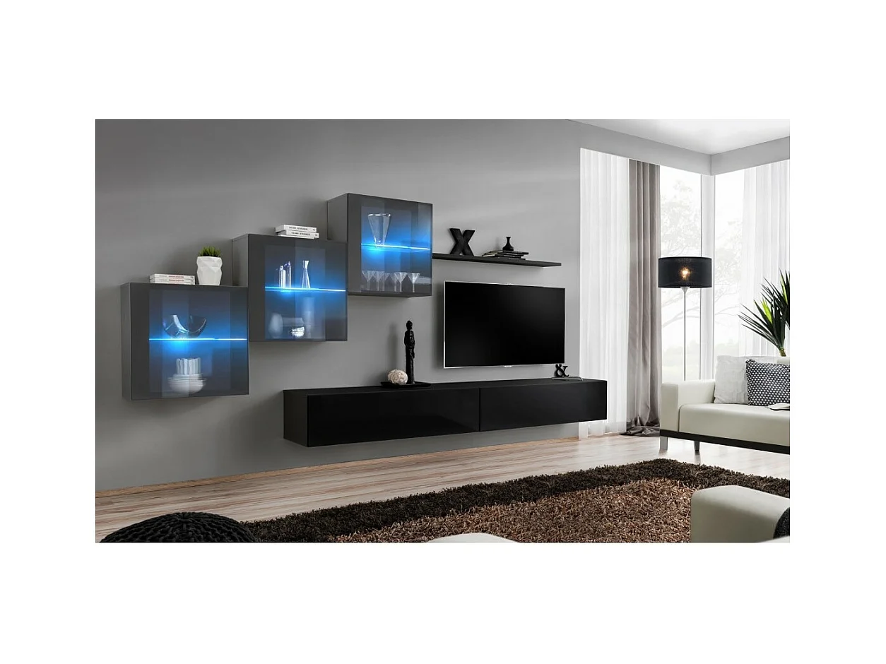Conjunto de móveis para sala de estar SWITCH XX, design em cores preto e cinza brilhante.