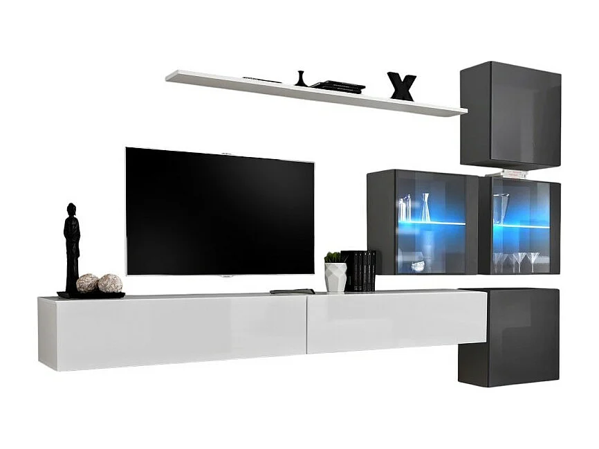 Set di mobili da soggiorno SWITCH XIX design, colori bianco e grigio lucido.