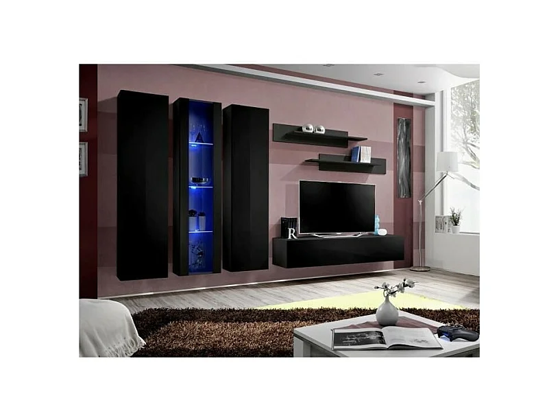 TV-Möbel FLY C4 Design, in glänzendem Schwarz. Modernes und trendiges hängendes Möbelstück für Ihr Wohnzimmer.