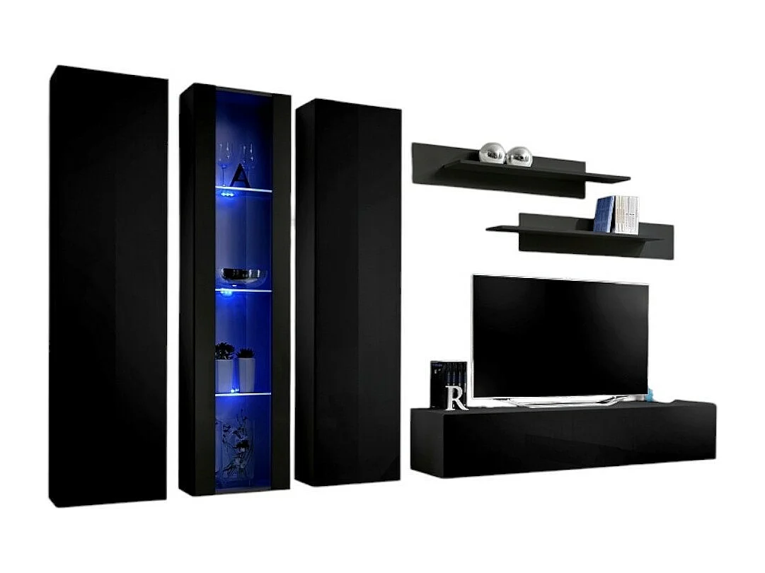 Móvel para TV FLY C4 design, cor preto brilhante. Móvel suspenso moderno e na moda para a sua sala de estar.