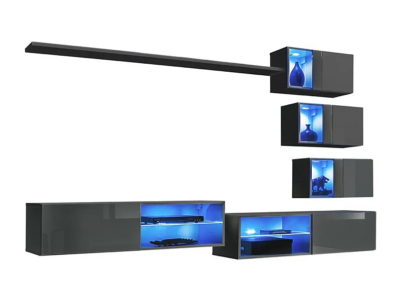 Wohnzimmermöbel Set SWITCH XXIV Design, in glänzendem Grau.