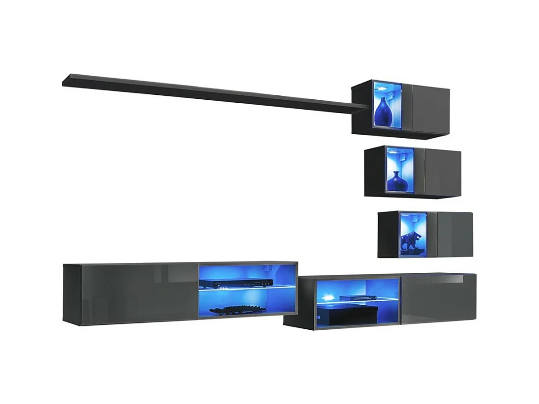 Wohnzimmermöbel Set SWITCH XXIV Design, in glänzendem Grau.