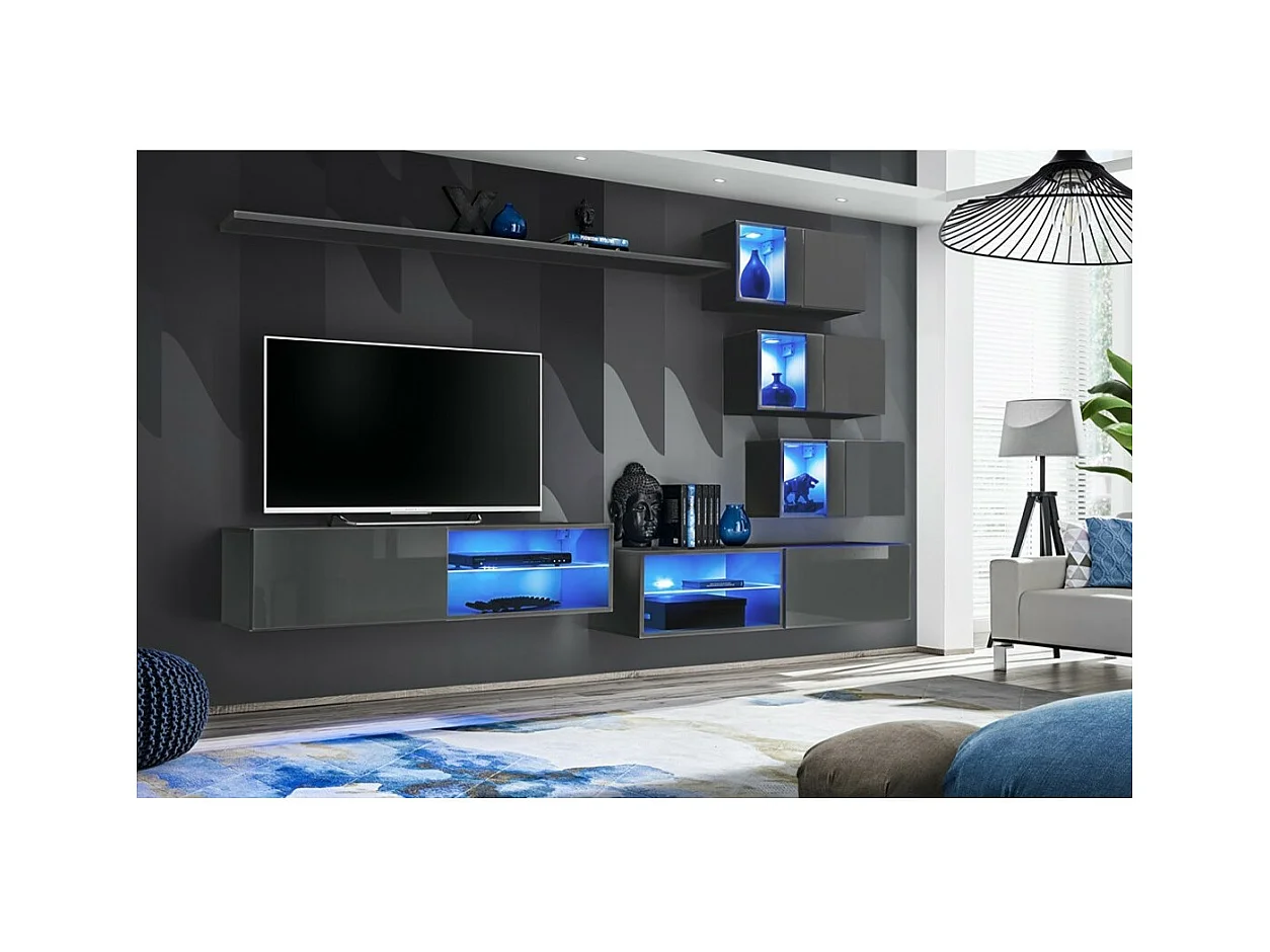 Conjunto de móveis para sala de estar SWITCH XXIV, design com cor cinza brilhante.