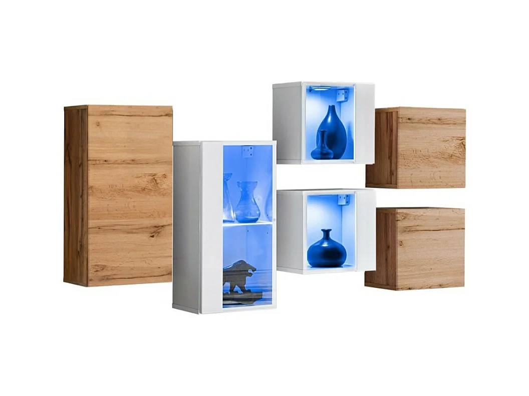 Woonkamermeubelset SWITCH SBIV design. Kleuren wit en eik.