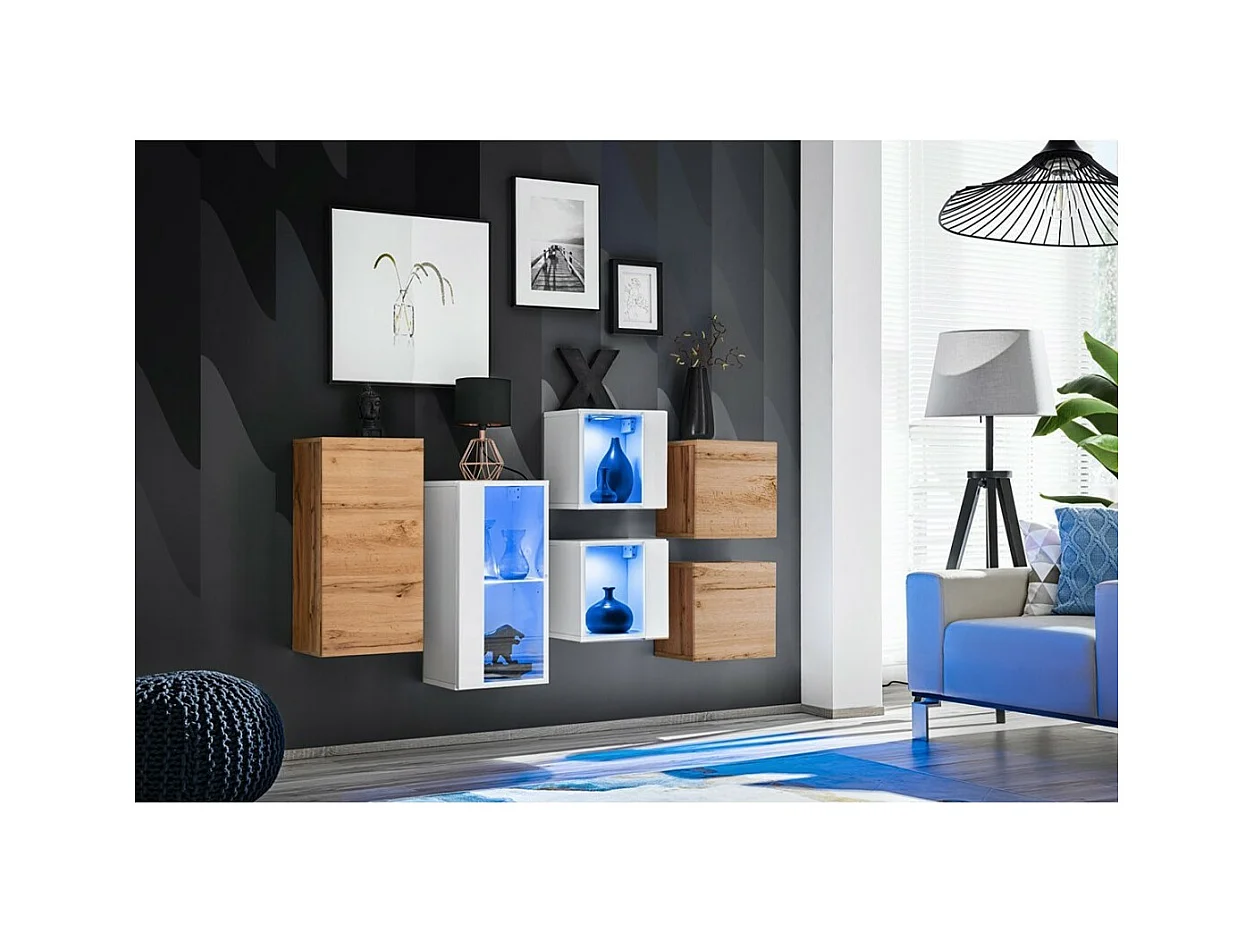 Woonkamermeubelset SWITCH SBIV design. Kleuren wit en eik.