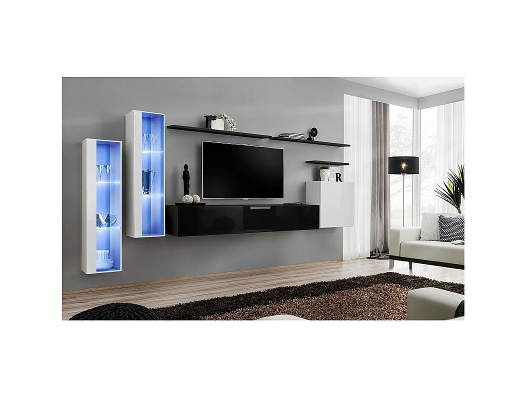Wohnzimmerwand-Set SWITCH XI im Design, Farbe glänzend Weiß und Schwarz