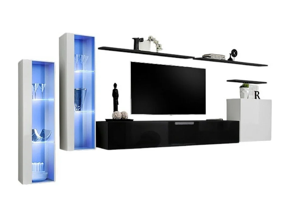 Wandmeubelset voor woonkamer SWITCH XI design, in glanzend wit en zwart