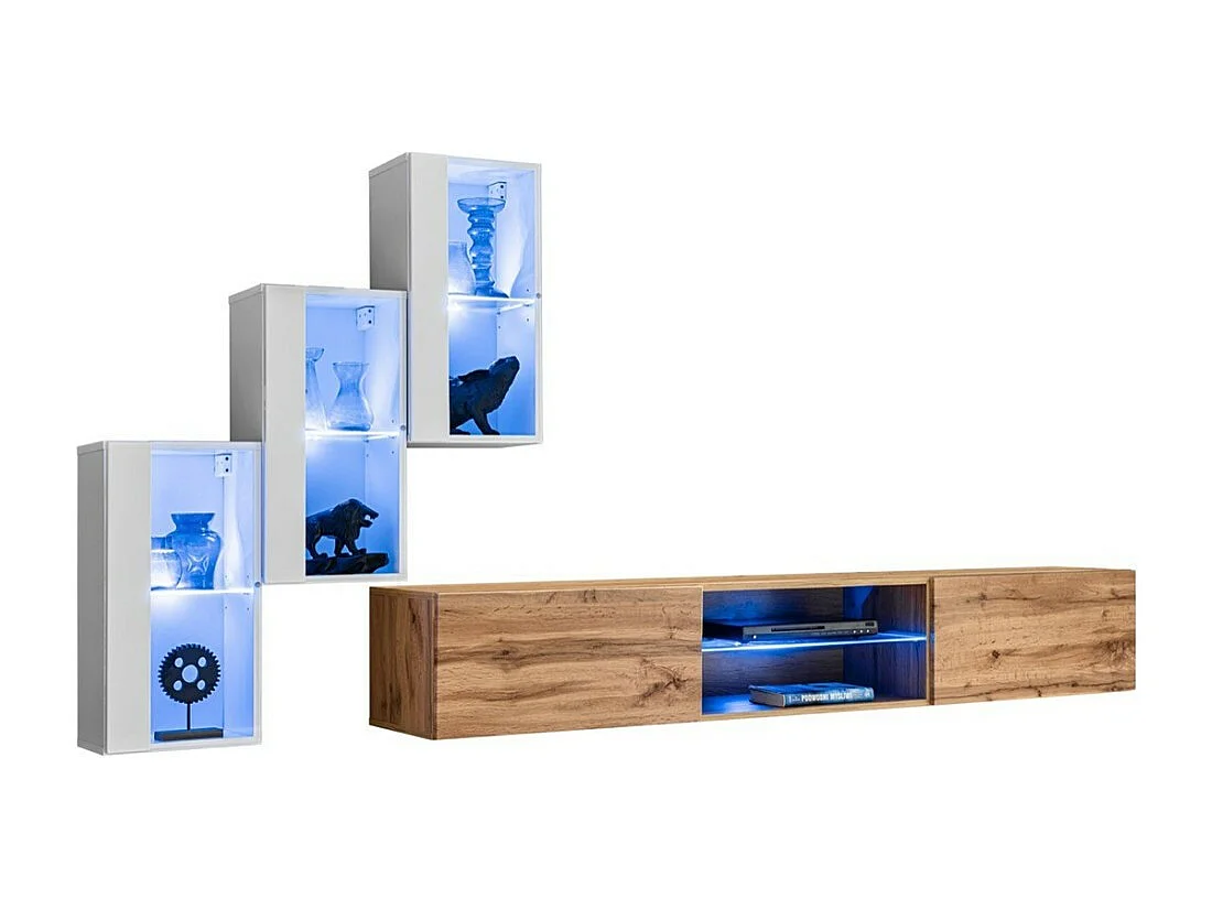 Set woonkamermeubels SWITCH XXII – LED – Wit en Eiken – Hangend ontwerp
