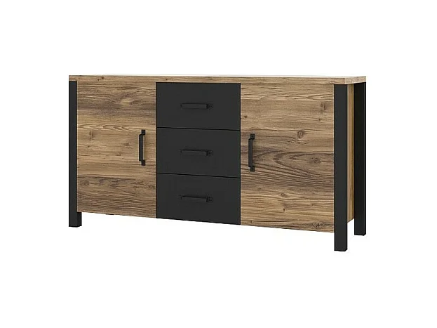 Set van 6 woonkamermeubels DARWIN - Spar en zwart