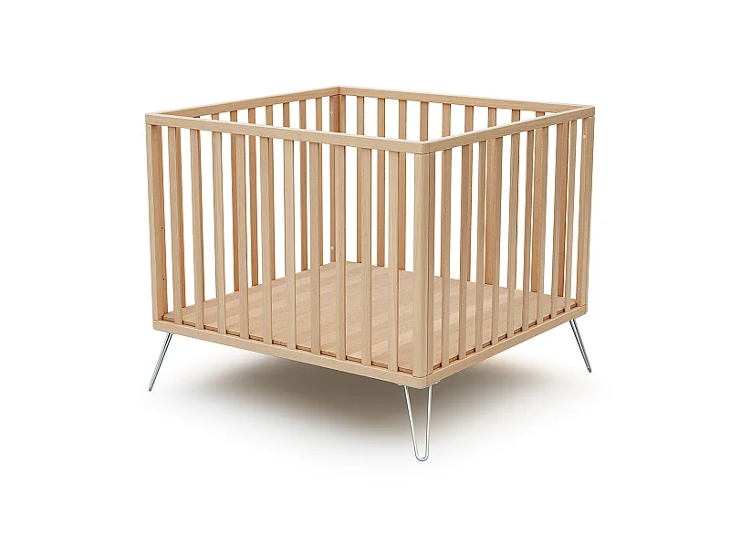 Laufgitter Baby ONLY Holz Buche und Stahl 100 x 100 cm