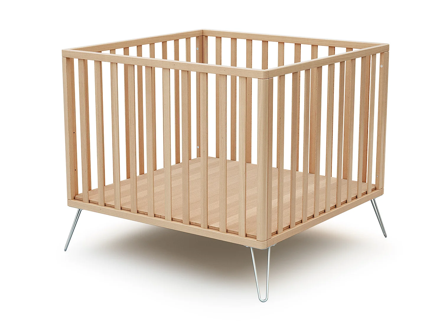 Laufgitter Baby ONLY Holz Buche und Stahl 100 x 100 cm