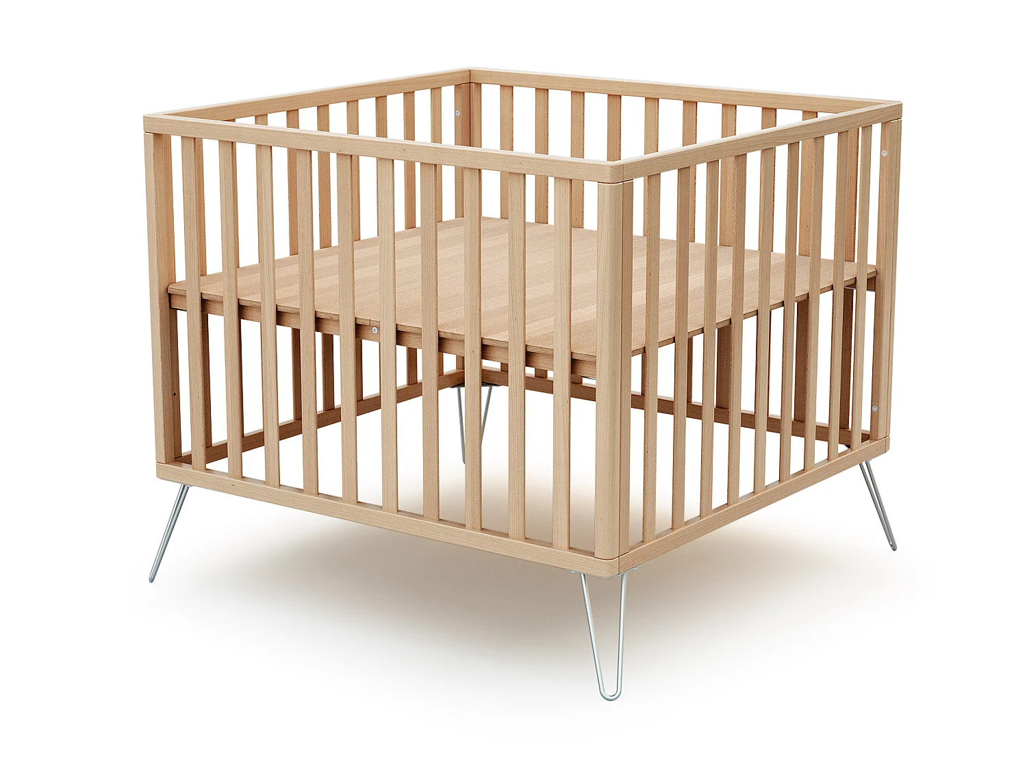 Laufgitter Baby ONLY Holz Buche und Stahl 100 x 100 cm