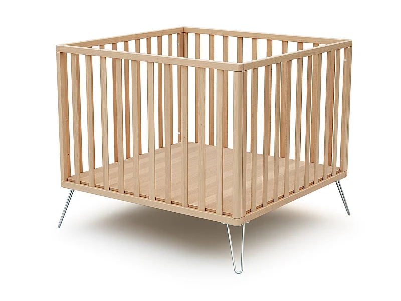 Laufgitter Baby ONLY Holz Buche und Stahl 100 x 100 cm