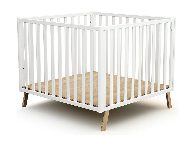 Parque infantil bebé evolutivo CONFORT madera - Blanco - 100 x 100 cm