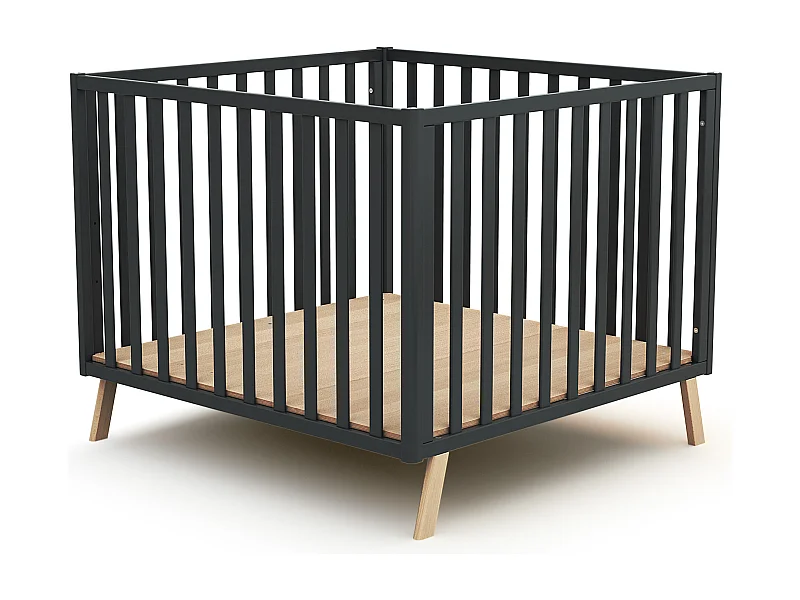 Parc bébé évolutif en bois CONFORT Gris Graphite 100 x 100 cm