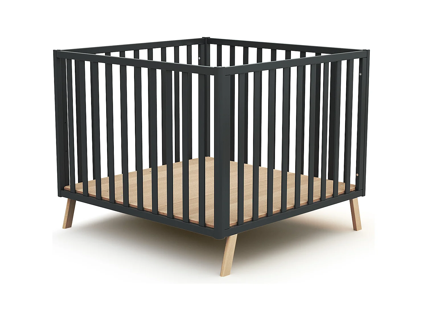 Parque infantil bebé evolutivo CONFORT madera - Gris grafito - 100 x 100 cm