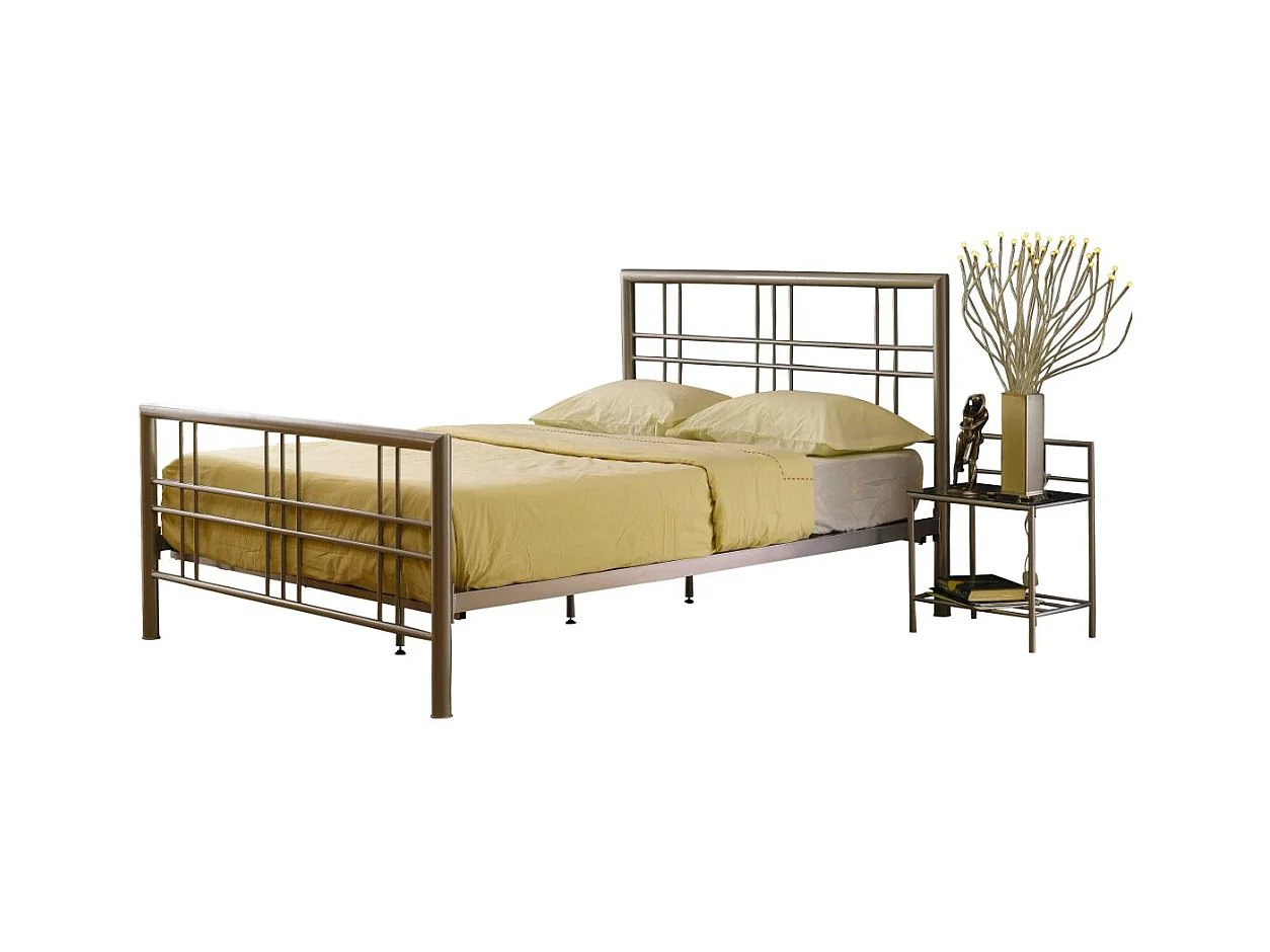 Bed PAXOS 160x200 cm in zilvergrijs metaal met lattenbodem.