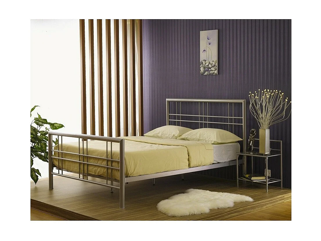 Letto PAXOS 160x200 cm in metallo colore grigio argento con rete a doghe.