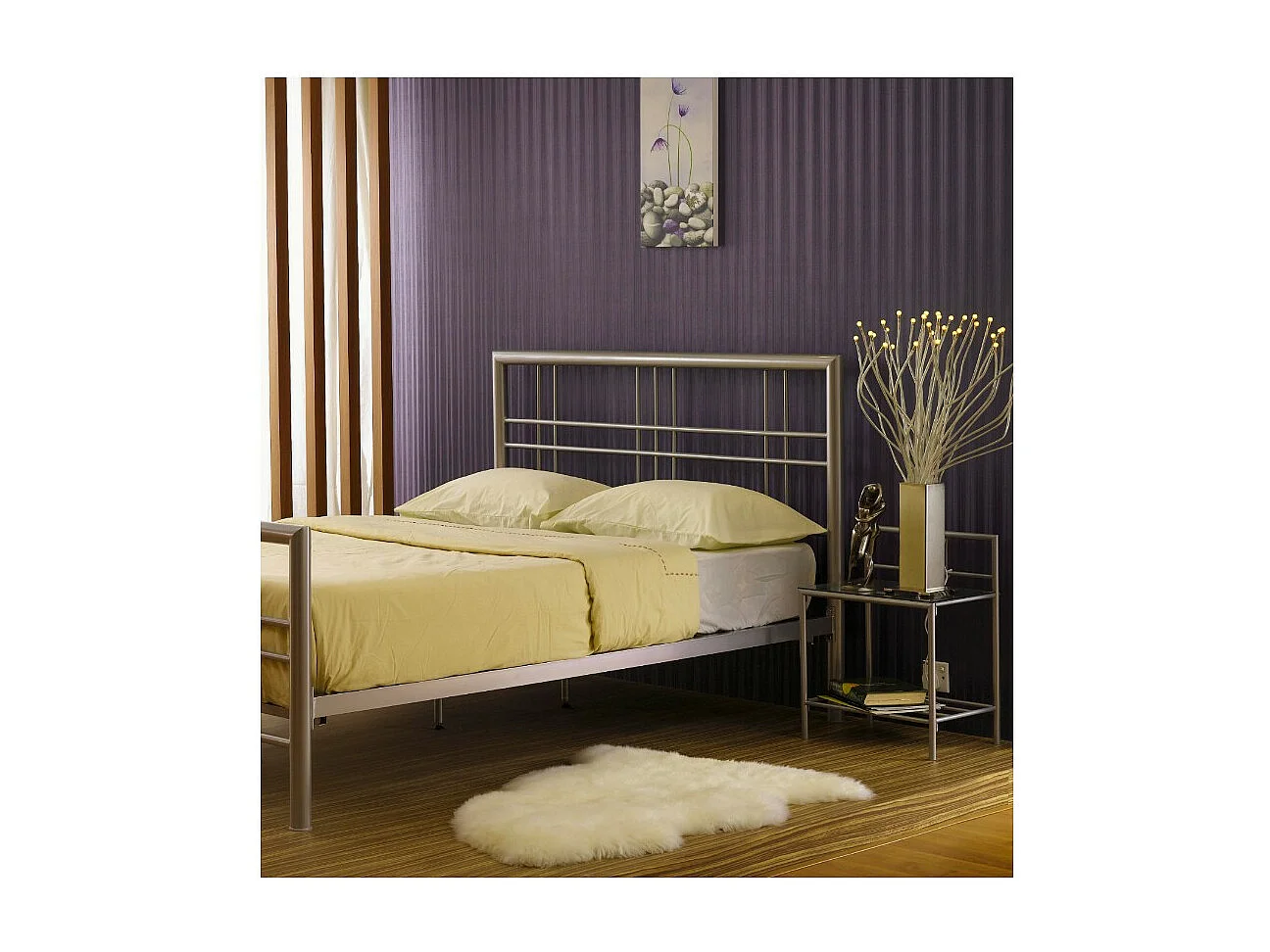 Letto PAXOS 160x200 cm in metallo colore grigio argento con rete a doghe.