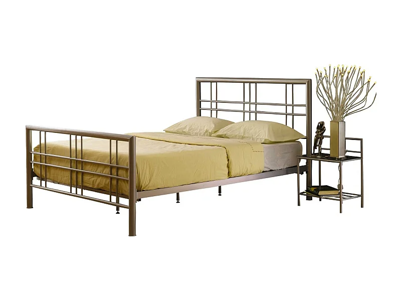 Bed PAXOS 160x200 cm in zilvergrijs metaal met lattenbodem.