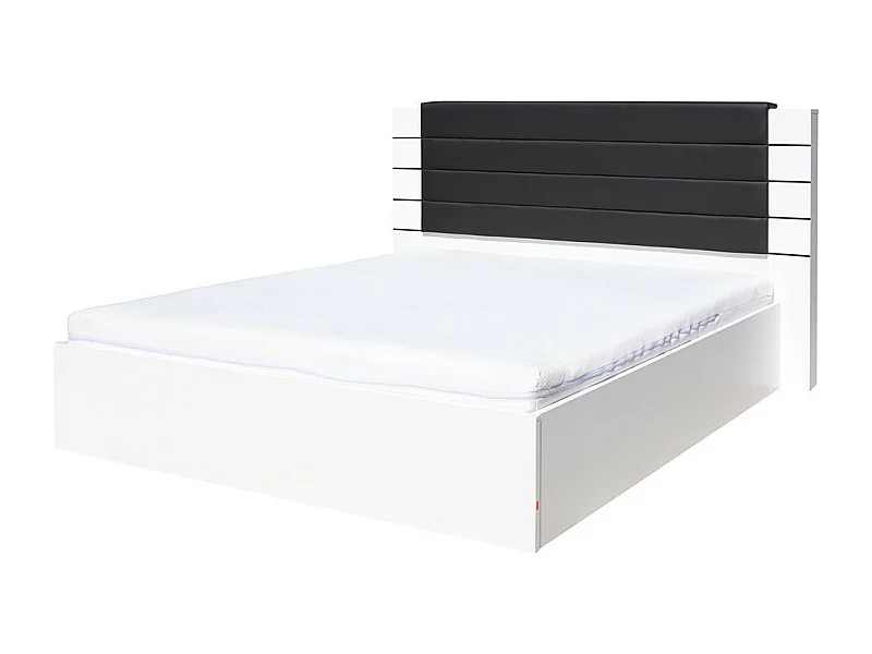 LINA bed wit en zwart hoogglans 160x200 met hoofdbord in kunstleer - Inclusief lattenbodem