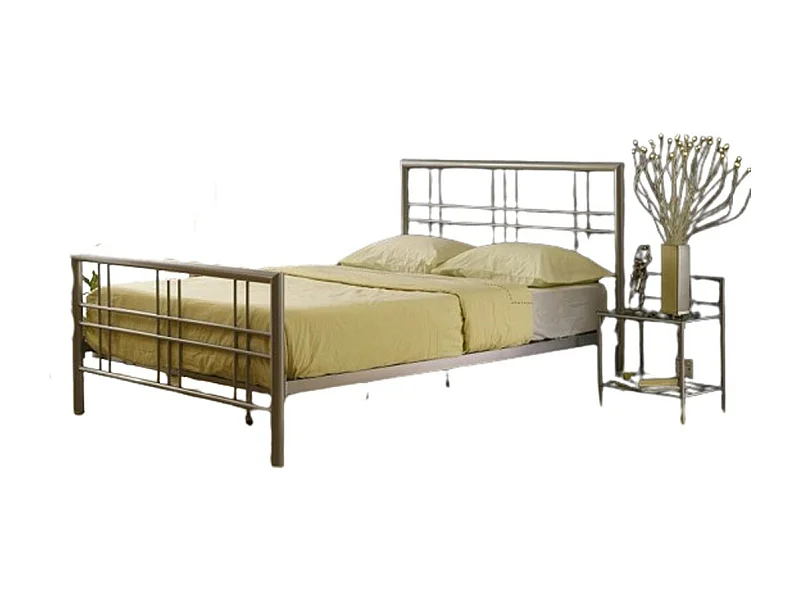 Doppelbett 140x200 cm – Silbergraues Metall – Lattenrost inklusive – Modernes und robustes Design